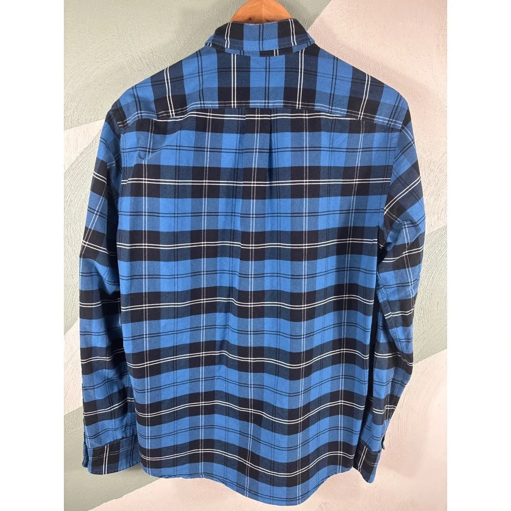 J.Crew Men's Medium Blue Plaid Cotton Button Down‎ Oxford Long Sleeve Shirt